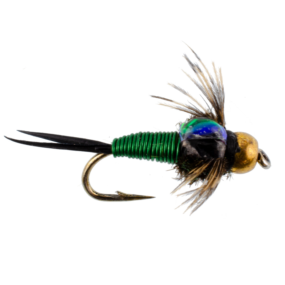 3er-Pack Bead Head Green Copper John Nymphen zum Fliegenfischen – Hakengröße 14