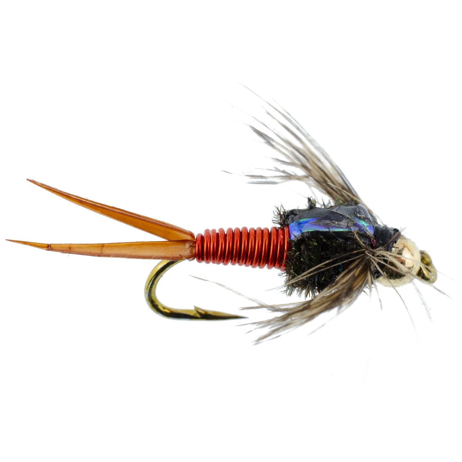 Bead Head Hot Orange Copper John Nymphe – 6 Fliegen zum Fliegenfischen – Hakengröße 14