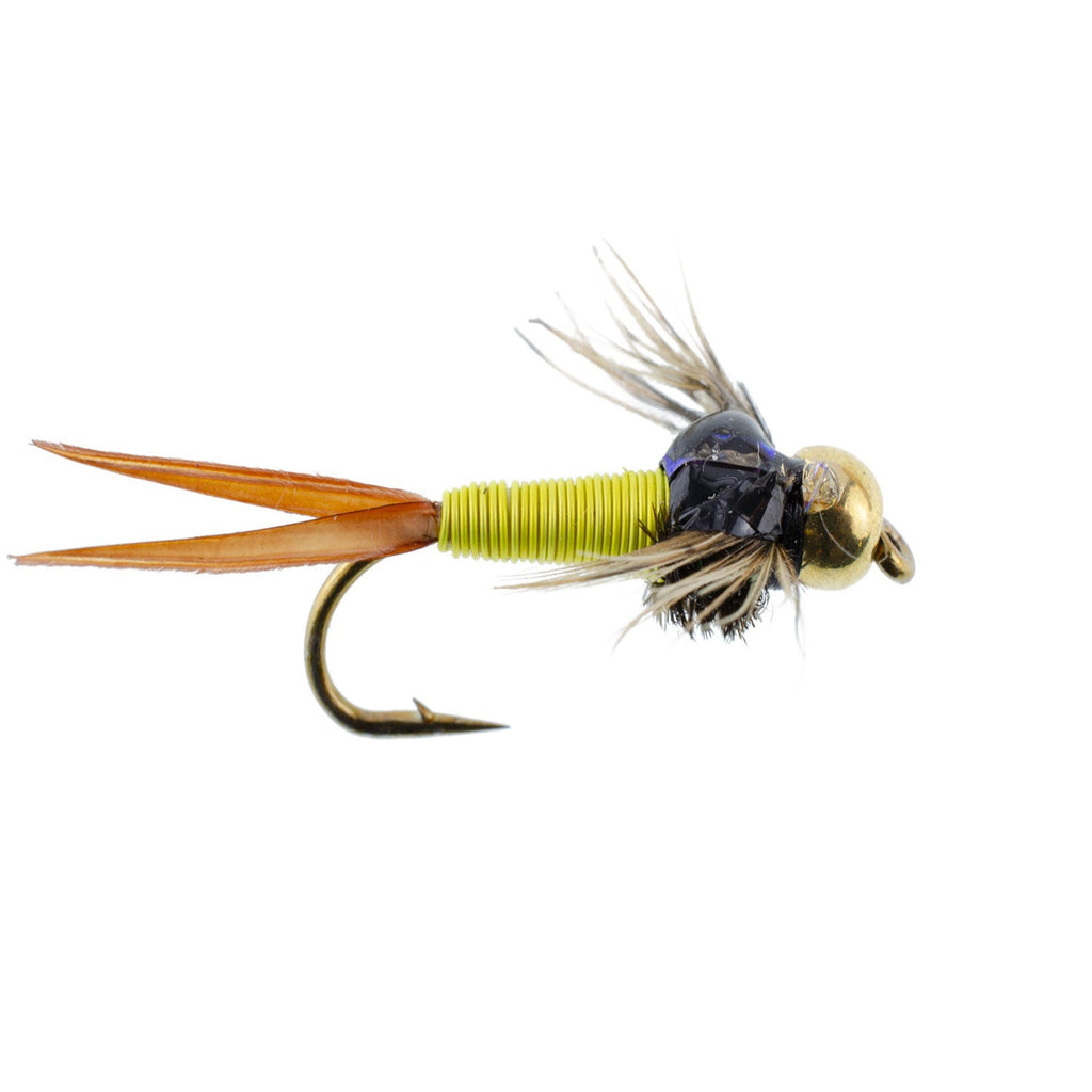 Bead Head Hot Yellow Copper John Nymphe 1 Dutzend Fliegen - Hakengröße 10