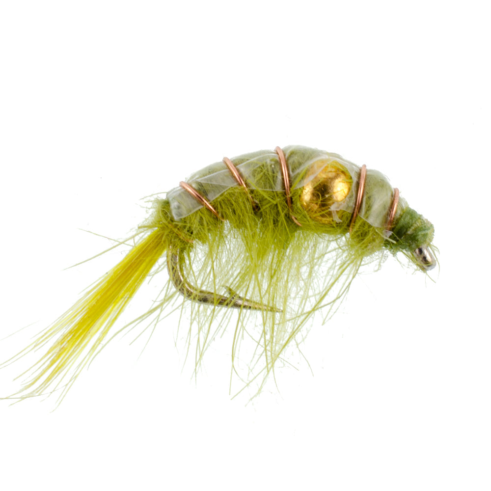 Geperltes Garnelen-Scud-Sortiment – 9 Fliegen – je 3 Stück von 3 Mustern Größe 12 – Tailwater-Fliegenfisch-Set für Seen