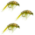 3er-Pack Olivfarbene, beschwerte Garnelen-Scud-Muster – Größe 16 – Nymphe zum Fliegenfischen in Tailwater-Seen