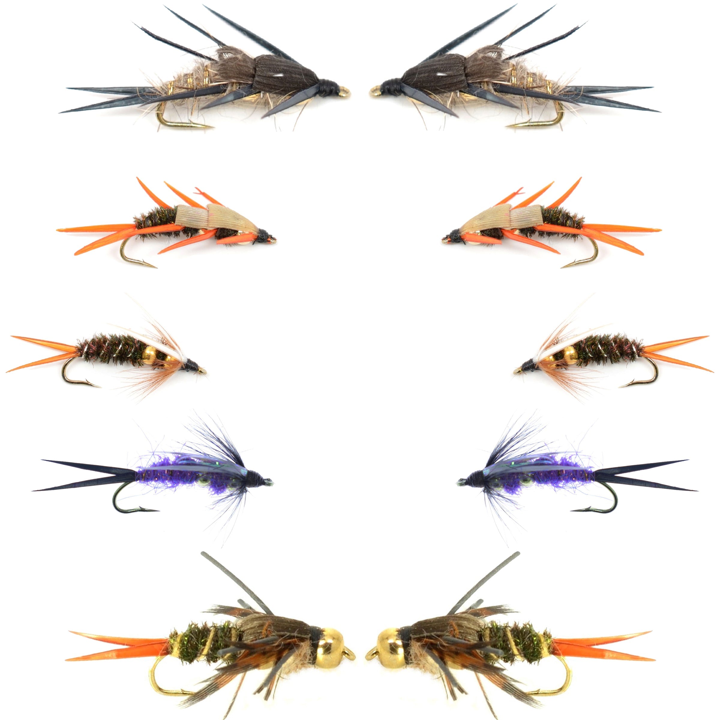 Basics Collection - Double Bead  Nymph Assortment - 10 Flies - Size 10