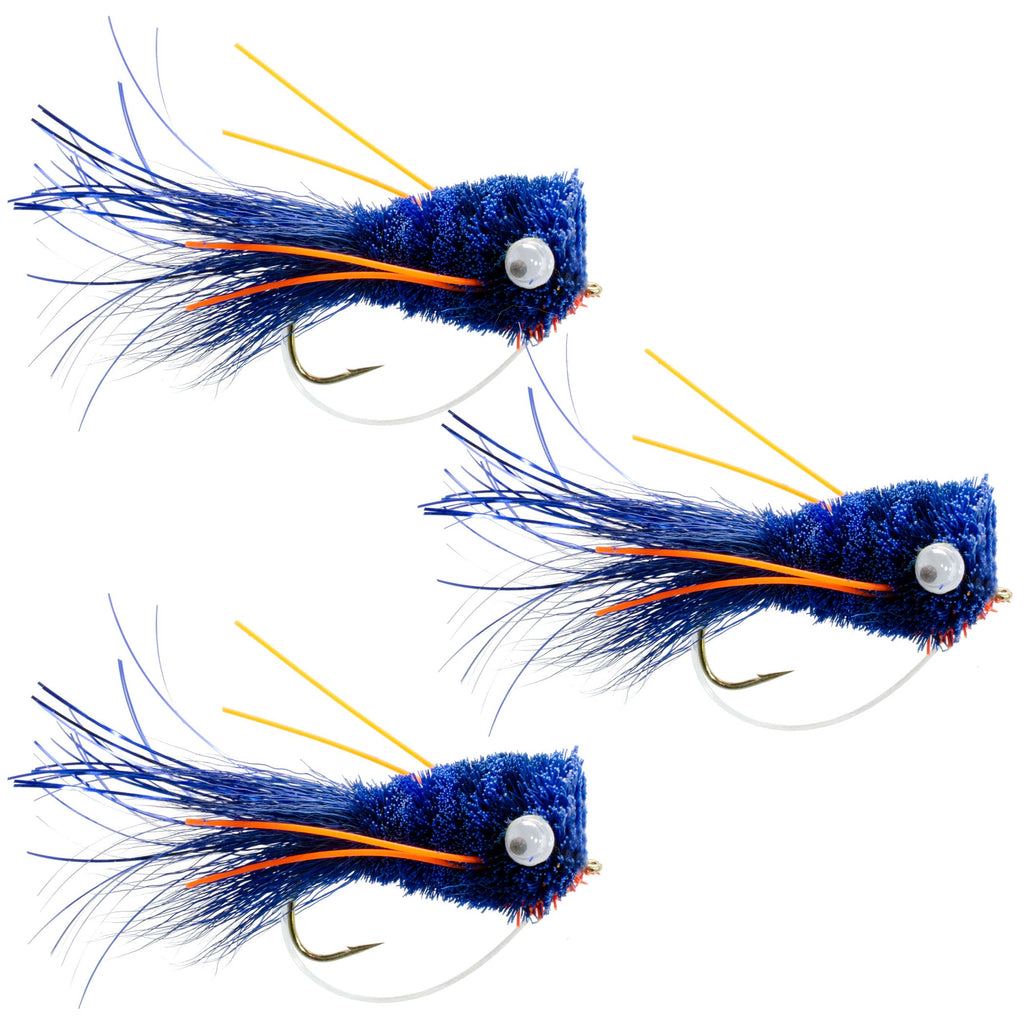 3 Pack Bass Popper Size 6 - Blue Orange Bass Bug With Weed Guard