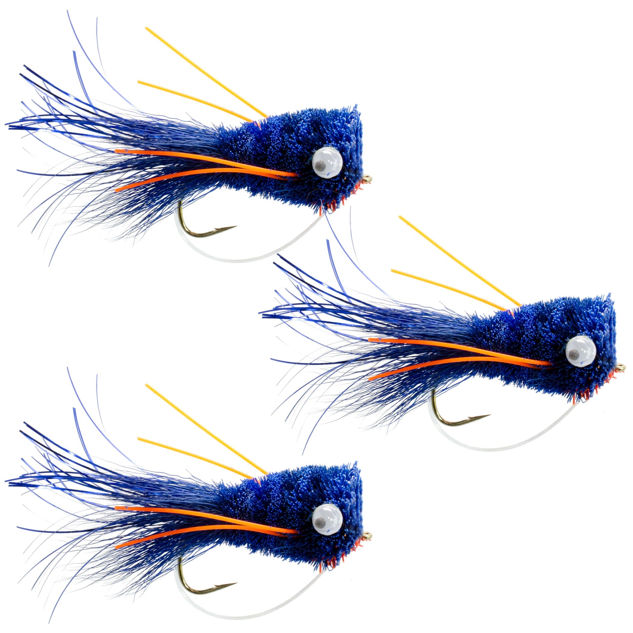 3 Pack Bass Popper Size 6 - Blue Orange Bass Bug With Weed Guard