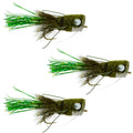 3er Pack Bass Popper Größe 6 - Oliven-Bass Bug mit Krautschutz