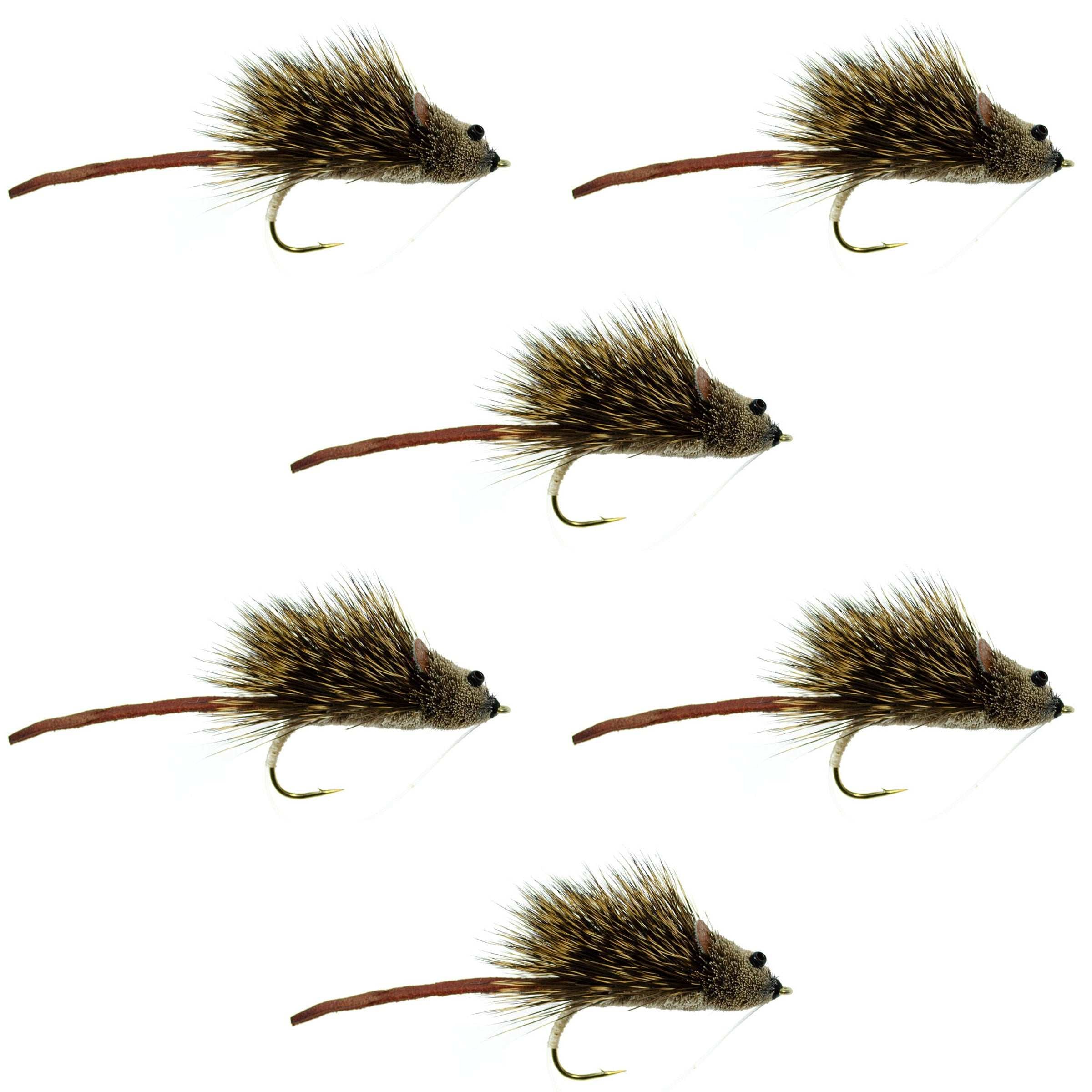 Hirschhaar "Scruffy Rat" 6 Fliegen Hakengröße 2 - Bass Fliegenfischen Bug Weitschenkel-Basshaken mit Krautschutz