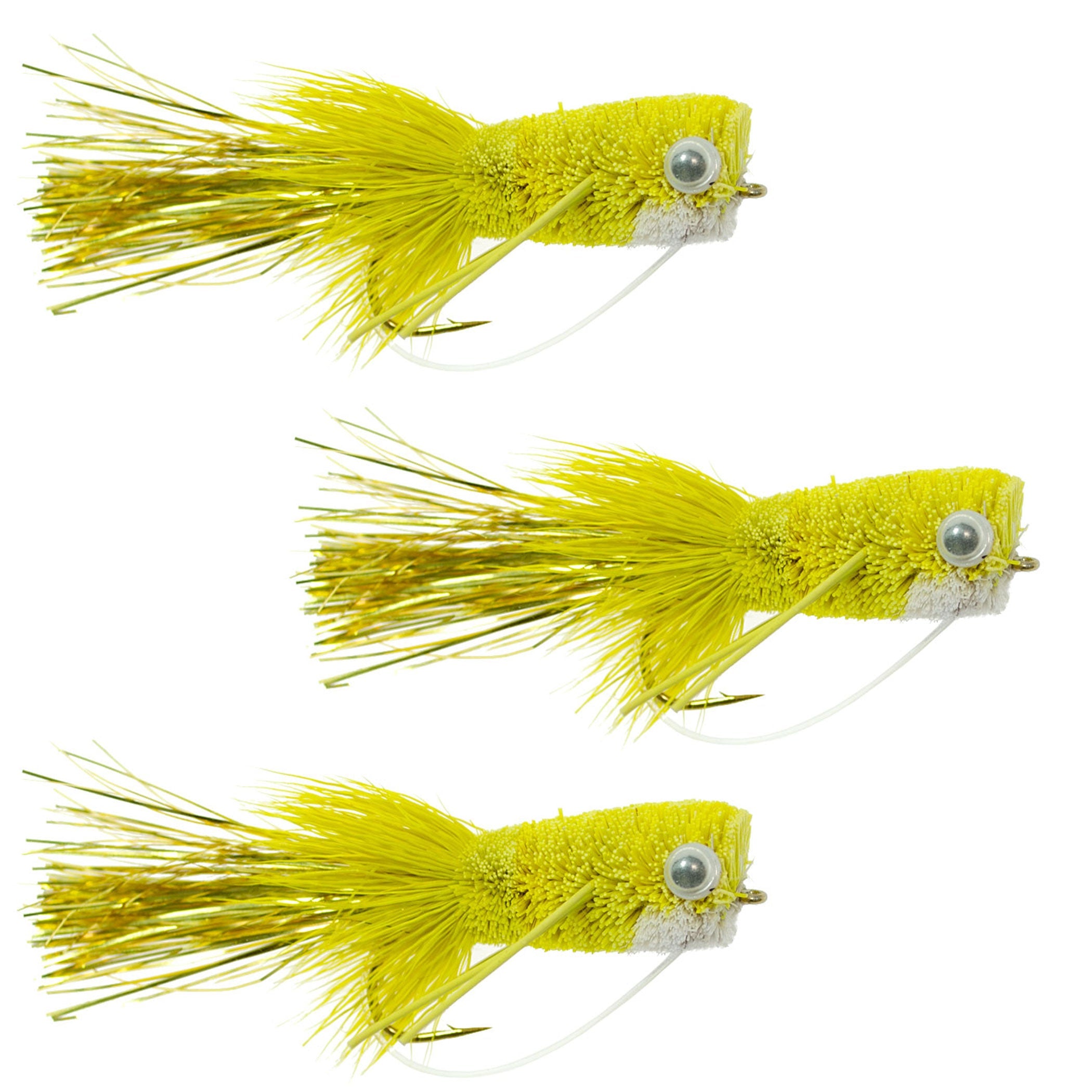 3 Pack Bass Popper Size 6 - Yellow Bass Bug With Weed Guard
