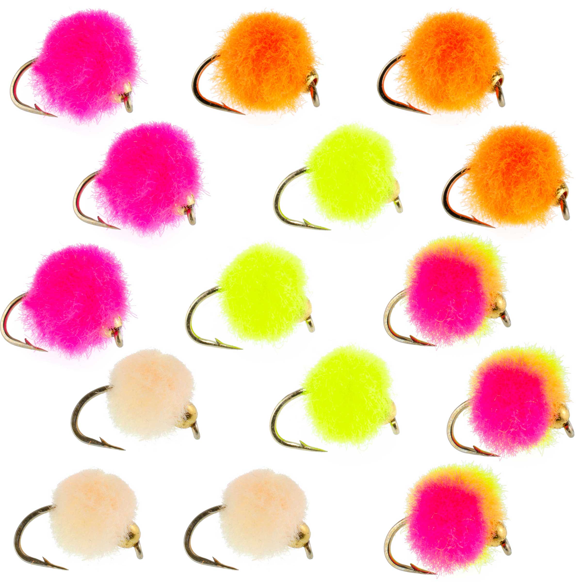 Bead Head Egg Sortiment Fliegen zum Fliegenfischen - 15 Fliegen - 5 Farben Hakengröße 16