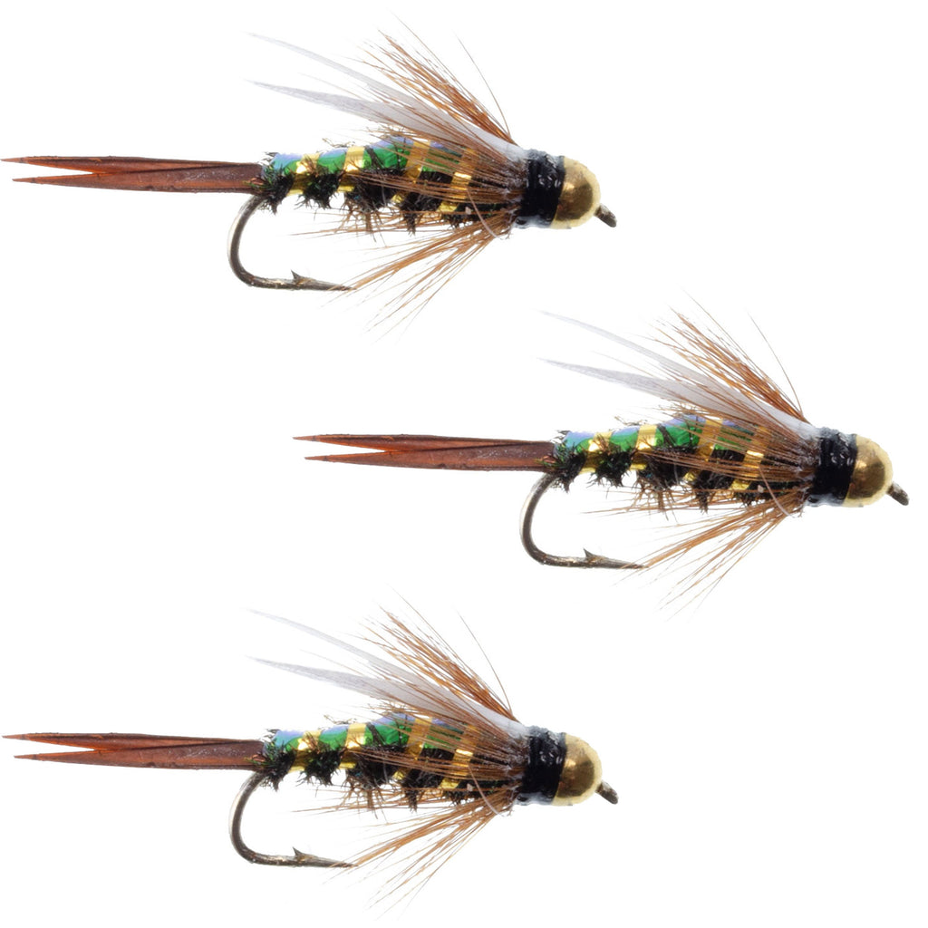 3er-Pack Flash Back Tungsten Bead Head Prince Nymph Fliegen zum Fliegenfischen – Hakengröße 10