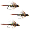 3er-Pack Flash Back Tungsten Bead Head Prince Nymphen Fliegen zum Angeln – Hakengröße 14