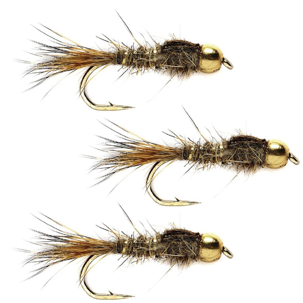 3er-Pack Tungsten Bead Head Gold Ribbed Hare's Ear Nymphen Fliegen Angelhaken Größe 12