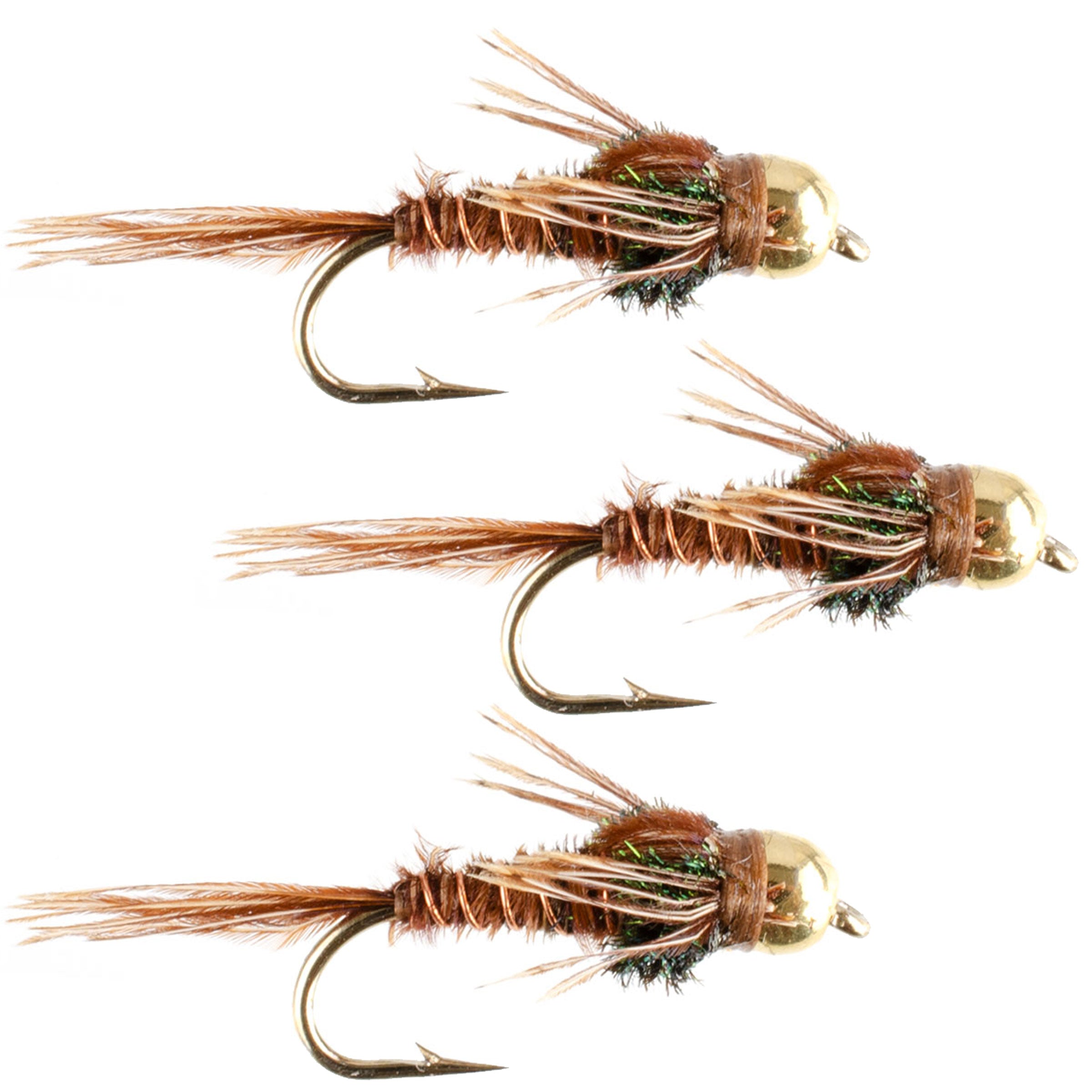 3er-Pack Bead Head Pheasant Tail Nymph Angelhaken Größe 16 Fliegen