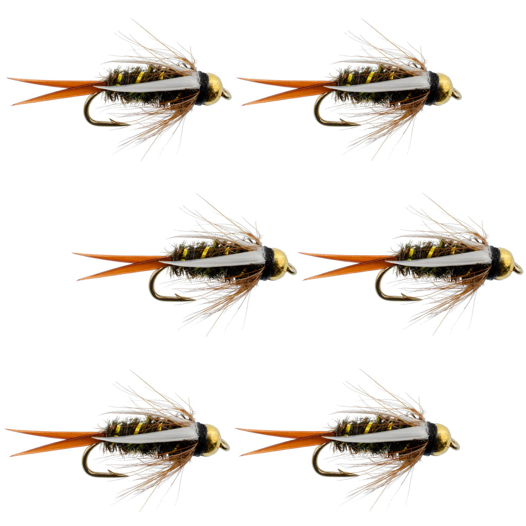 Bead Head Prince Nymph Fliegen zum Fliegenfischen – 6er-Set, Hakengröße 10