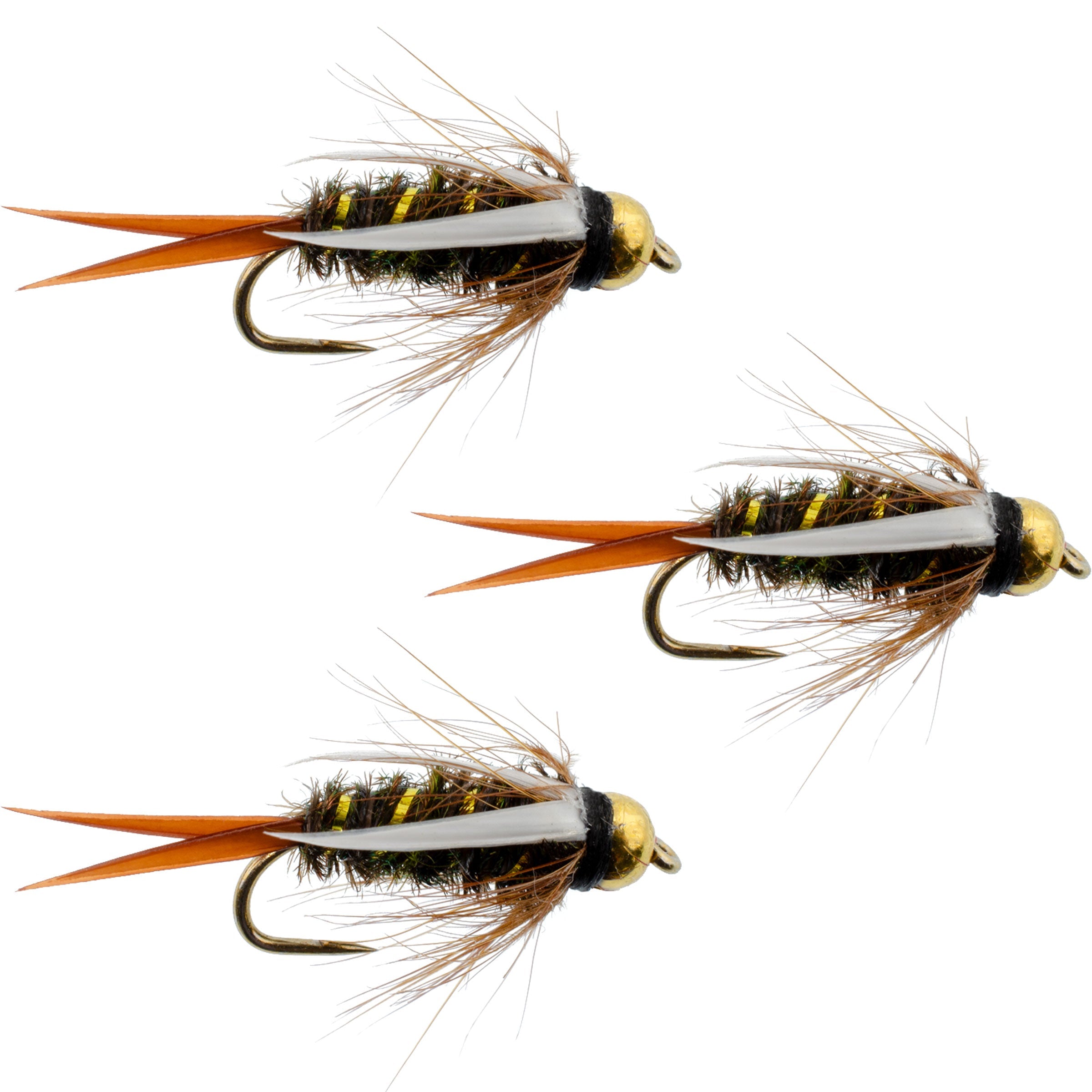 3er-Pack widerhakenlose Prince Nymph Fliegen mit Goldkopf zum Fliegenfischen – Hakengröße 10