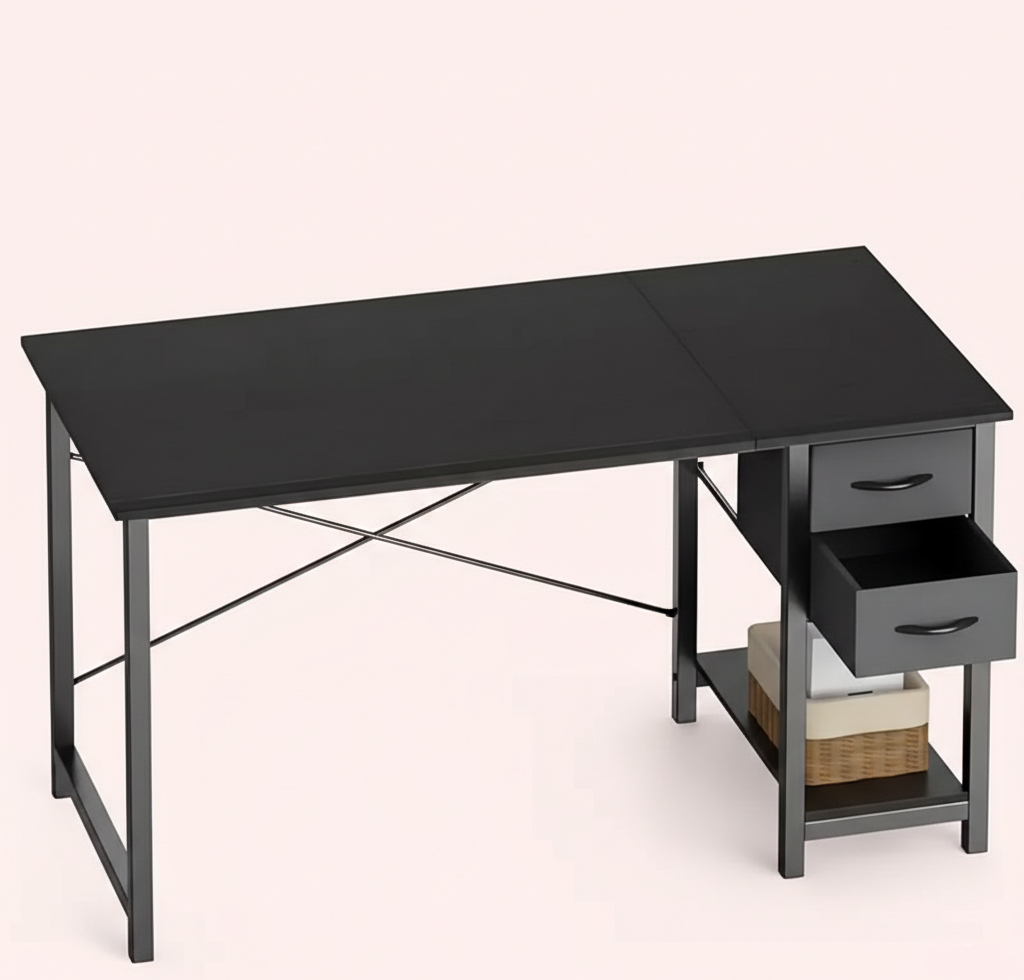 40/47 Zoll Computertisch mit Stoffschubladen, Moderner Home-Office-Tisch