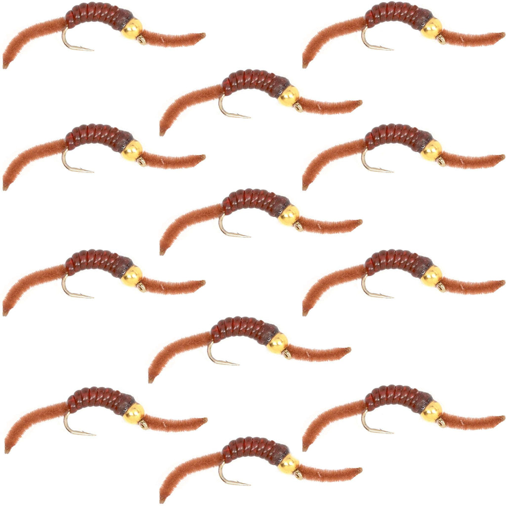 San Juan Bead Head Power Worm Brown V-Rib – 1 Dutzend Hakengröße 14