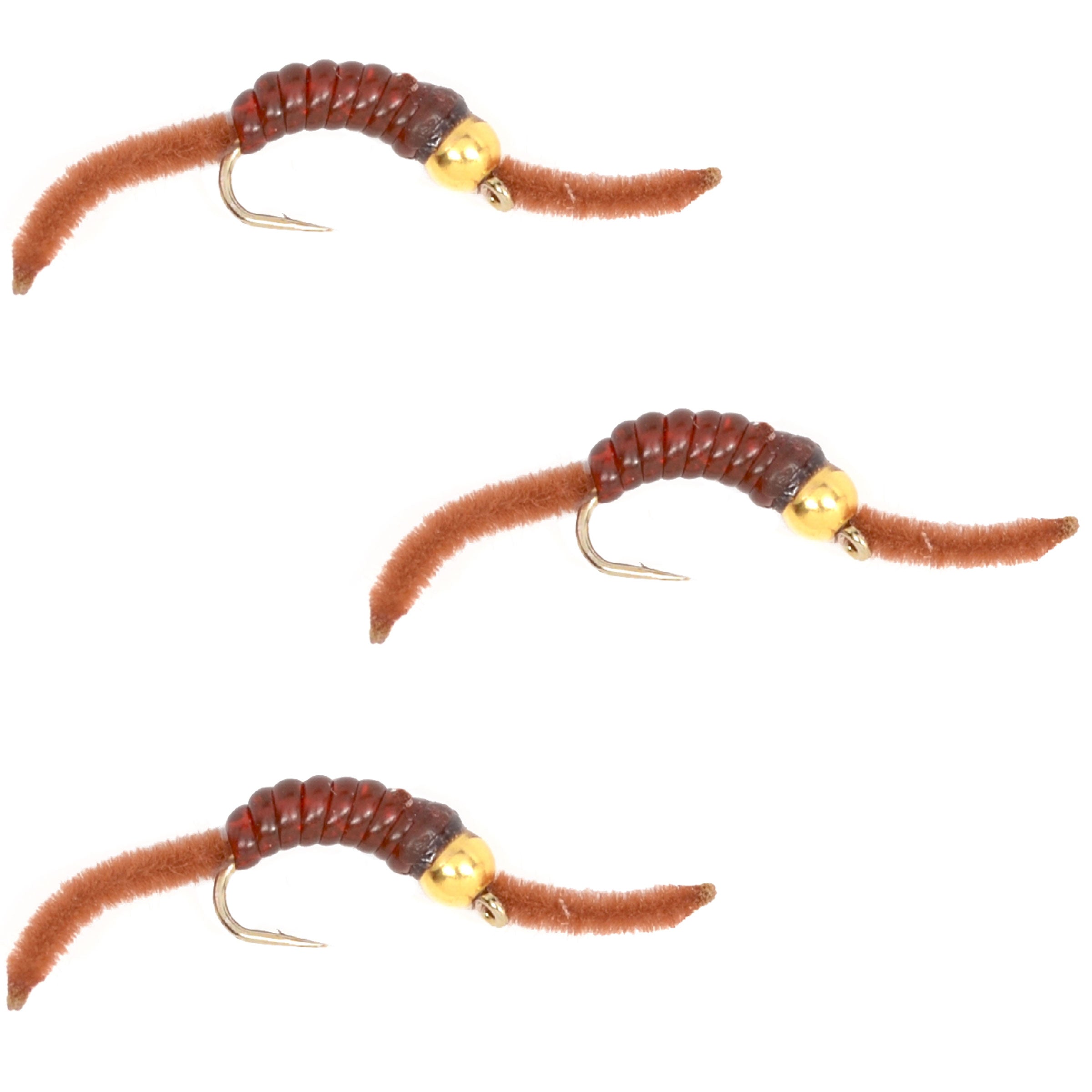3er-Pack San Juan Bead Head Power Worm Brown V-Rib – Hakengröße 14