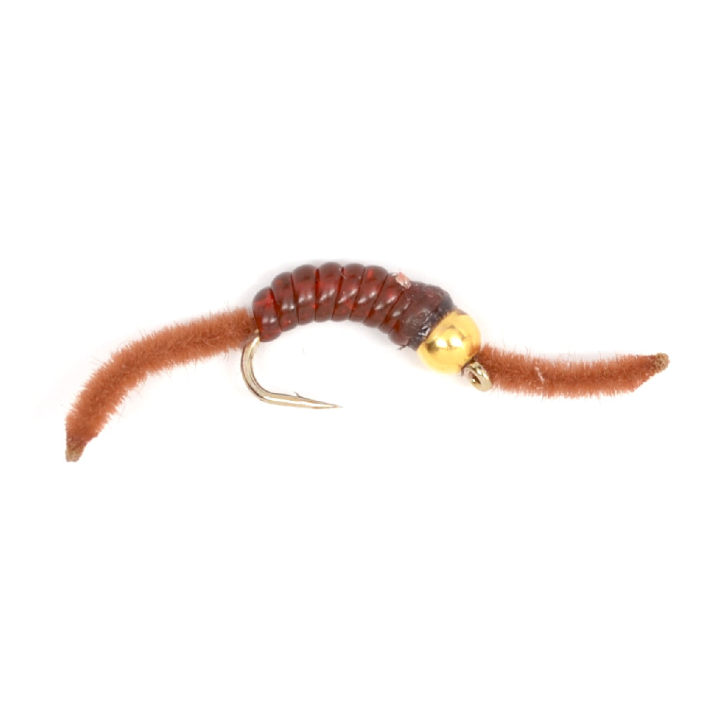 3er-Pack San Juan Bead Head Power Worm Brown V-Rib – Hakengröße 14