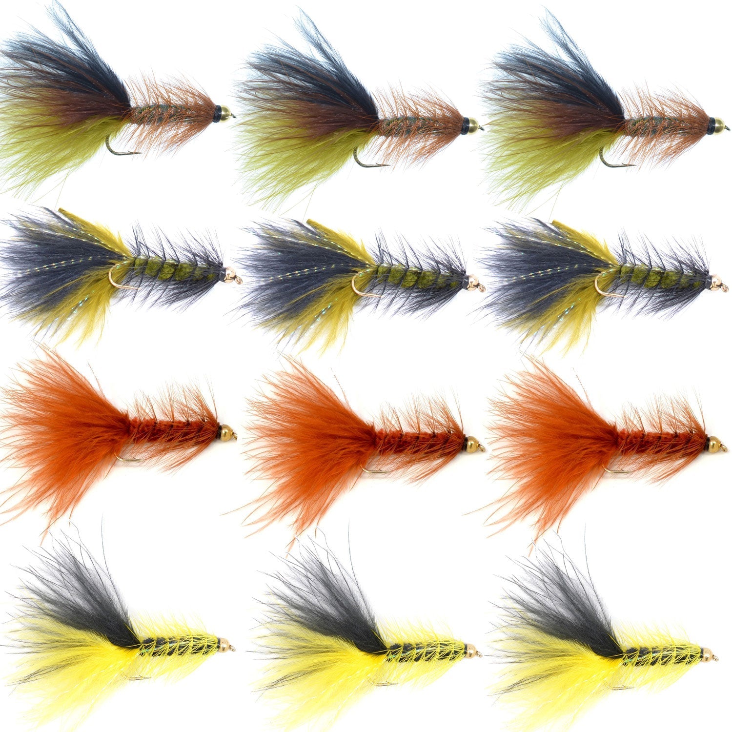 Beschwerte Crystal Woolly Bugger Streamer Set – 12 Fliegen – Hakengröße 4