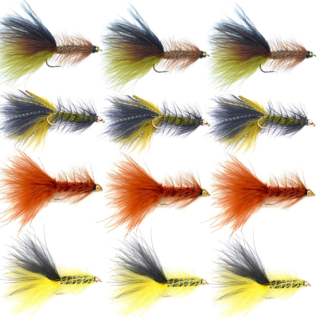 Bead Head Crystal Woolly Bugger Streamer Set -  12 Flies - Hook Size 8