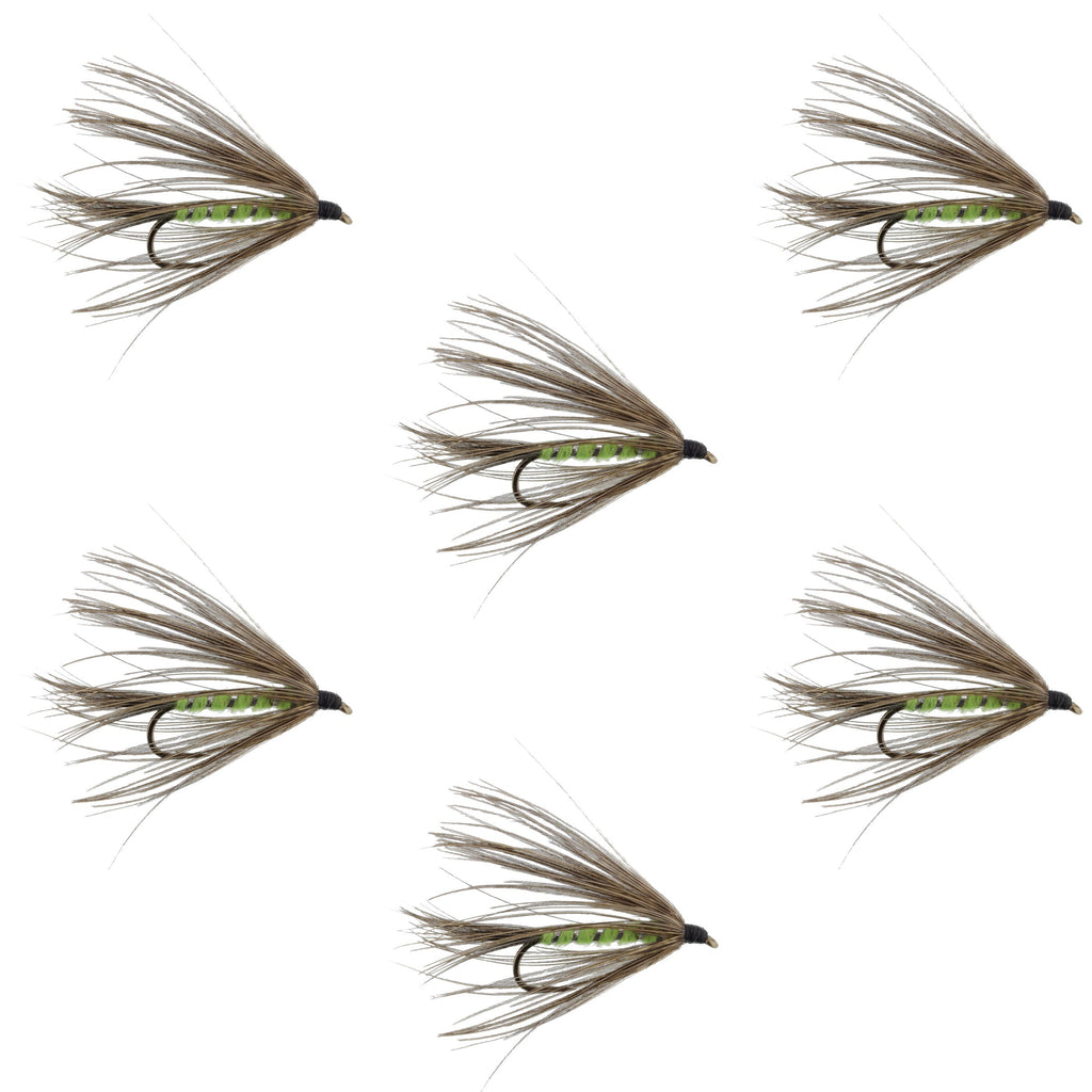 Carey Special Soft Hackle Grouse and Bright Green Wet Fly - 6 Flies Hook Size 10