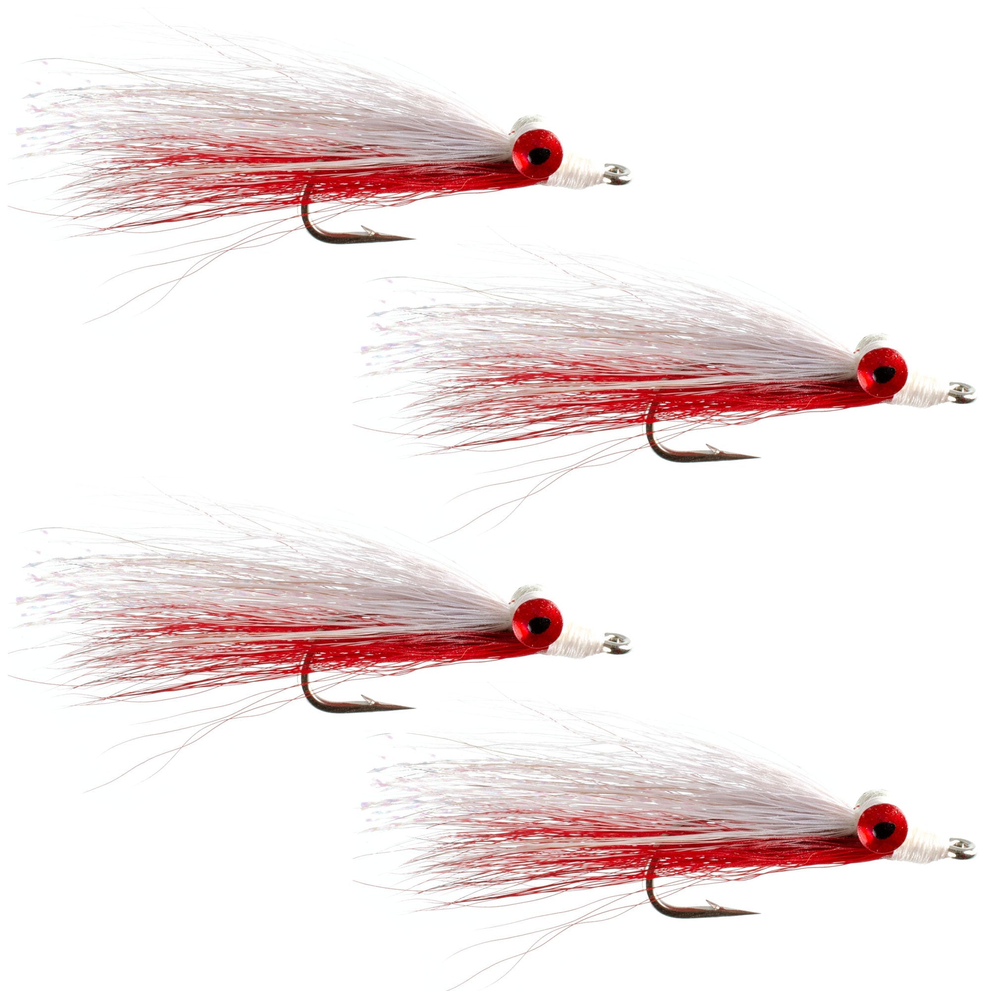 Clousers Deep Minnow Red/White Streamer- 4 Saltwater Flies - Size 1/0