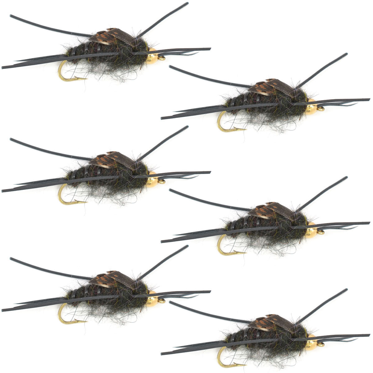 Wolframperle Kaufmann's Black Stone Fly mit Gummibeinen - Steinfliegen-Nassfliege - 6 Fliegen Hakengröße 4