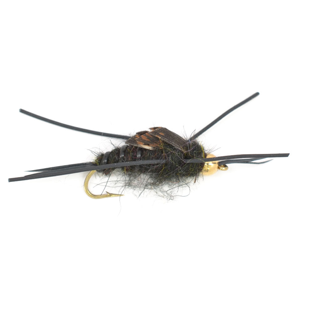 3er-Pack Tungsten Bead Kaufmann's Black Stone Fly mit Gummibeinen - Steinfliegen-Nassfliege - Hakengröße 8