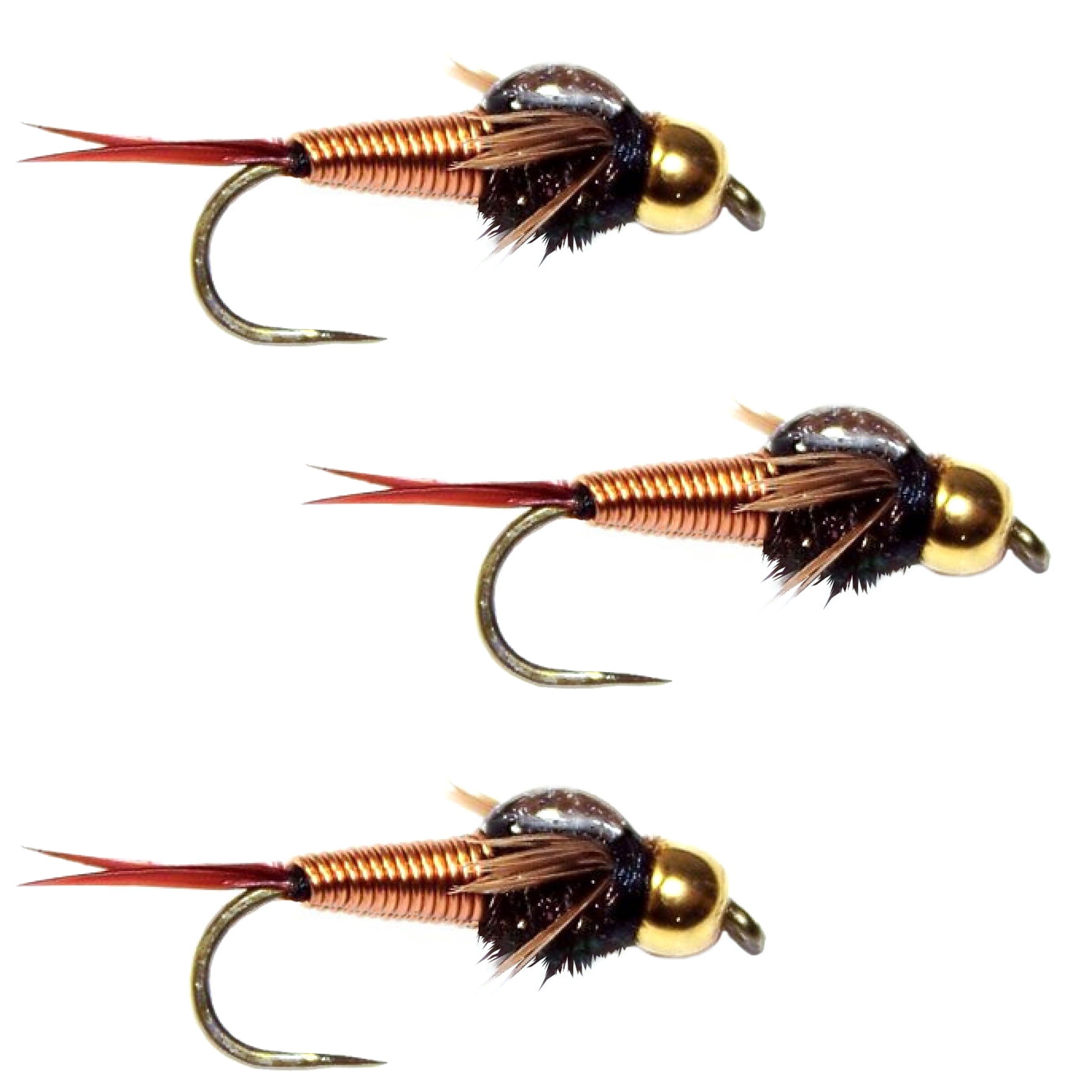 3er-Pack Hakenlose Bead Head Copper John Nymphen Fliegen – Hakengröße 12