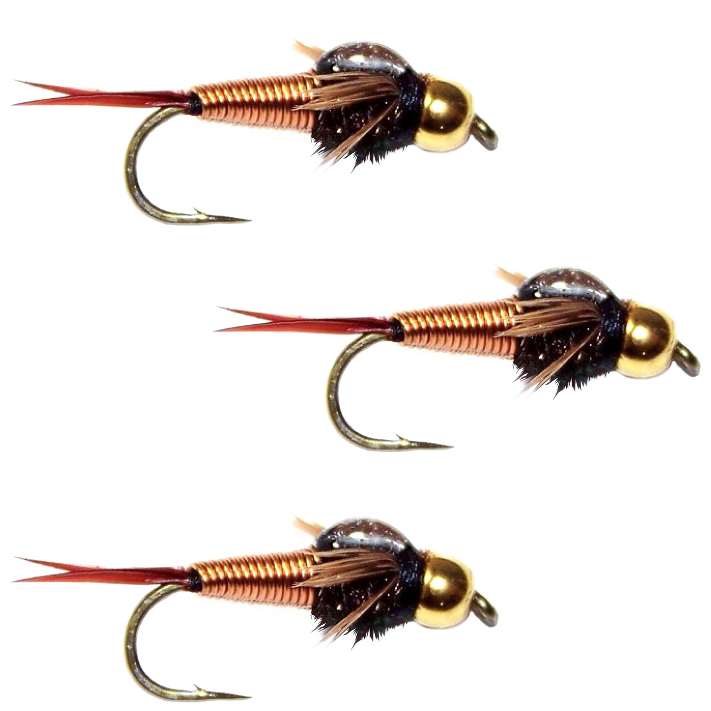 3 Stück Bead Head Copper John Nymphen Fliegen zum Fliegenfischen – Hakengröße 10