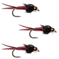 3er-Pack Bead Head Red Copper John Nymphen zum Fliegenfischen – Hakengröße 10