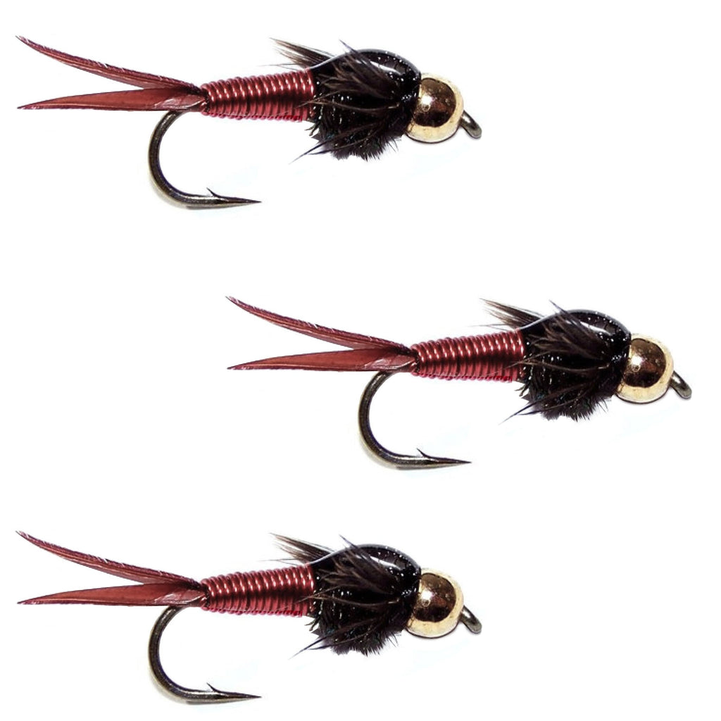 3er-Pack Bead Head Red Copper John Nymphen zum Fliegenfischen – Hakengröße 16
