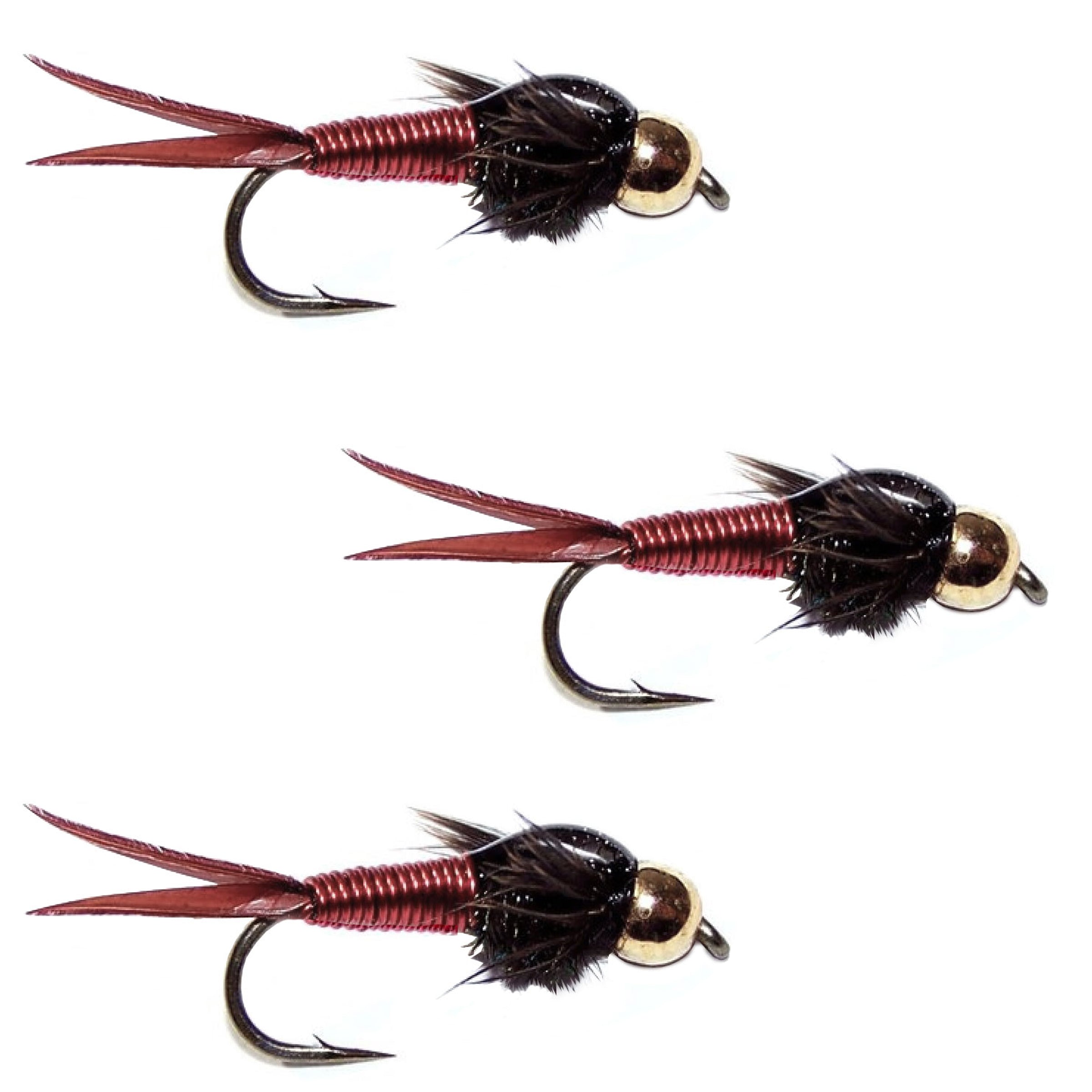3er-Pack Bead Head Red Copper John Nymphen zum Fliegenfischen – Hakengröße 16