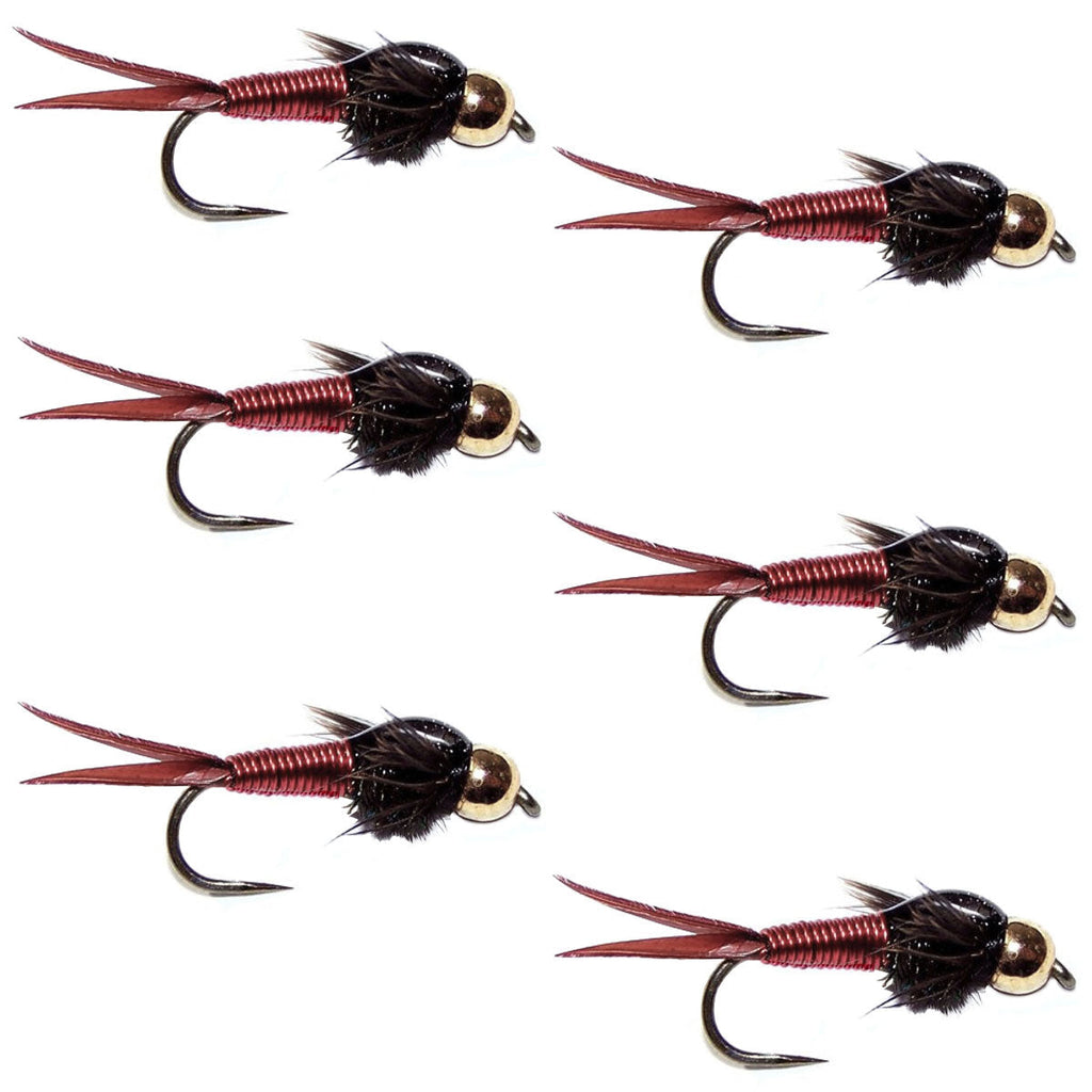 Widerhakenlose Bead Head Red Copper John Nymphe Fliege – 6 Fliegen Hakengröße 12