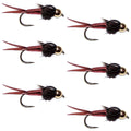Widerhakenlose Bead Head Red Copper John Nymphe Fliege – 6 Fliegen Hakengröße 12