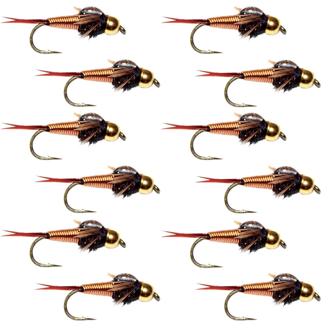 Wolframkopf Copper John Nymphe 1 Dutzend Fliegen - Hakengröße 18
