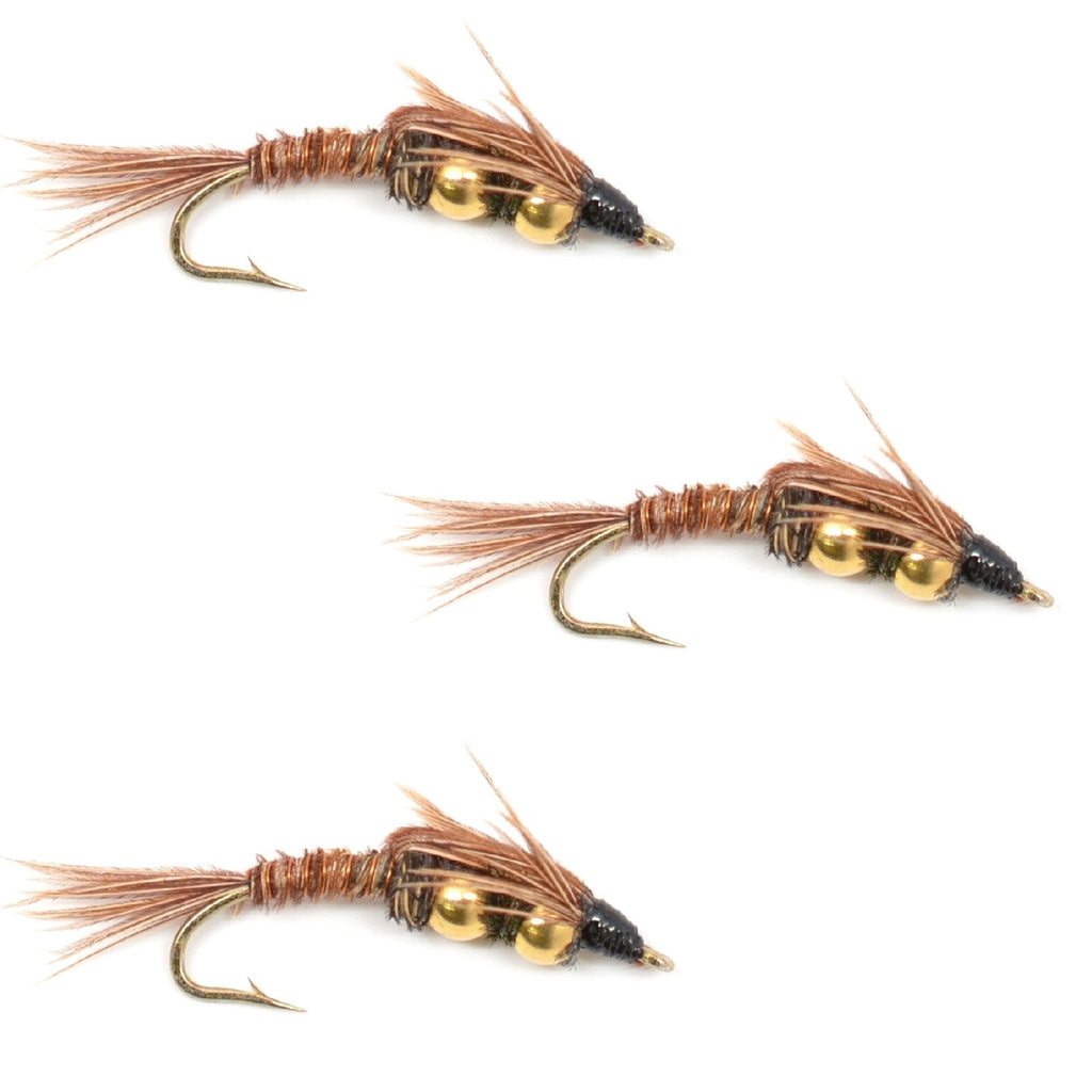 3er-Pack Double Bead Pheasant Tail Nymph Fliegen zum Fliegenfischen, Hakengröße 14