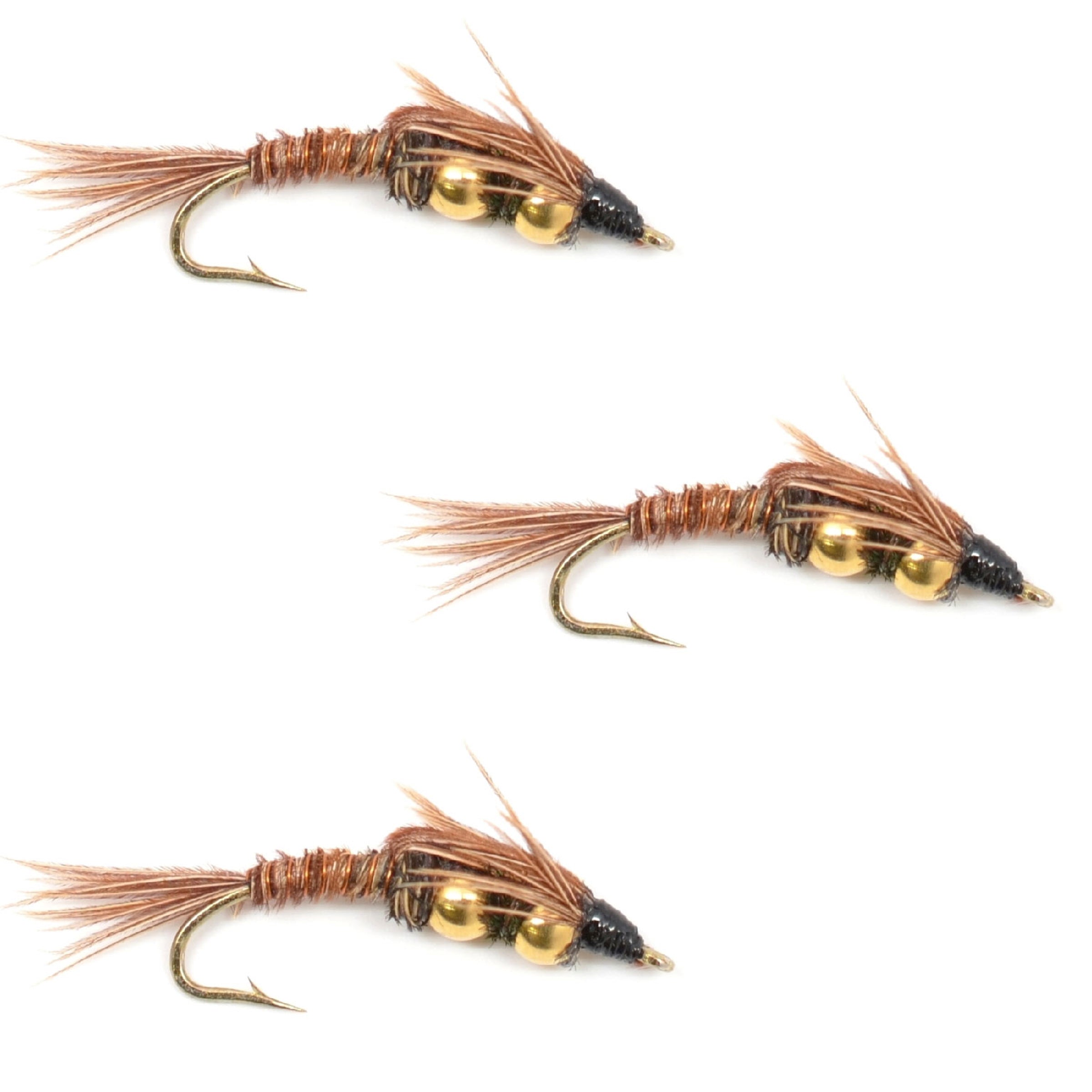 3er-Pack Double Bead Pheasant Tail Nymphen Fliegen Angelschnur Hakengröße 8