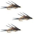 3er-Pack Double Bead Black Biot Legs Gold Ribbed Hare's Ear Nymphen-Fliegen (Angelhaken Größe 10)