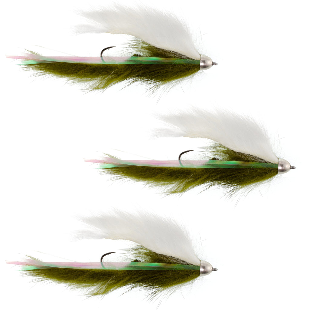 Dolly Llama Stinger Streamer Flies - 3 Olive and White  Size 4