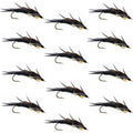 Double Bead Black Stone Fly mit schwarzen Biot-Beinen - Steinfliegen-Nassfliege - 1 Dutzend Fliegen Hakengröße 8