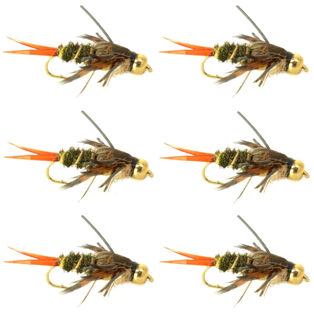 Doppelperlen 20-Inch Nymphen-Fliegen - 6 Fliegen Hakengröße 8