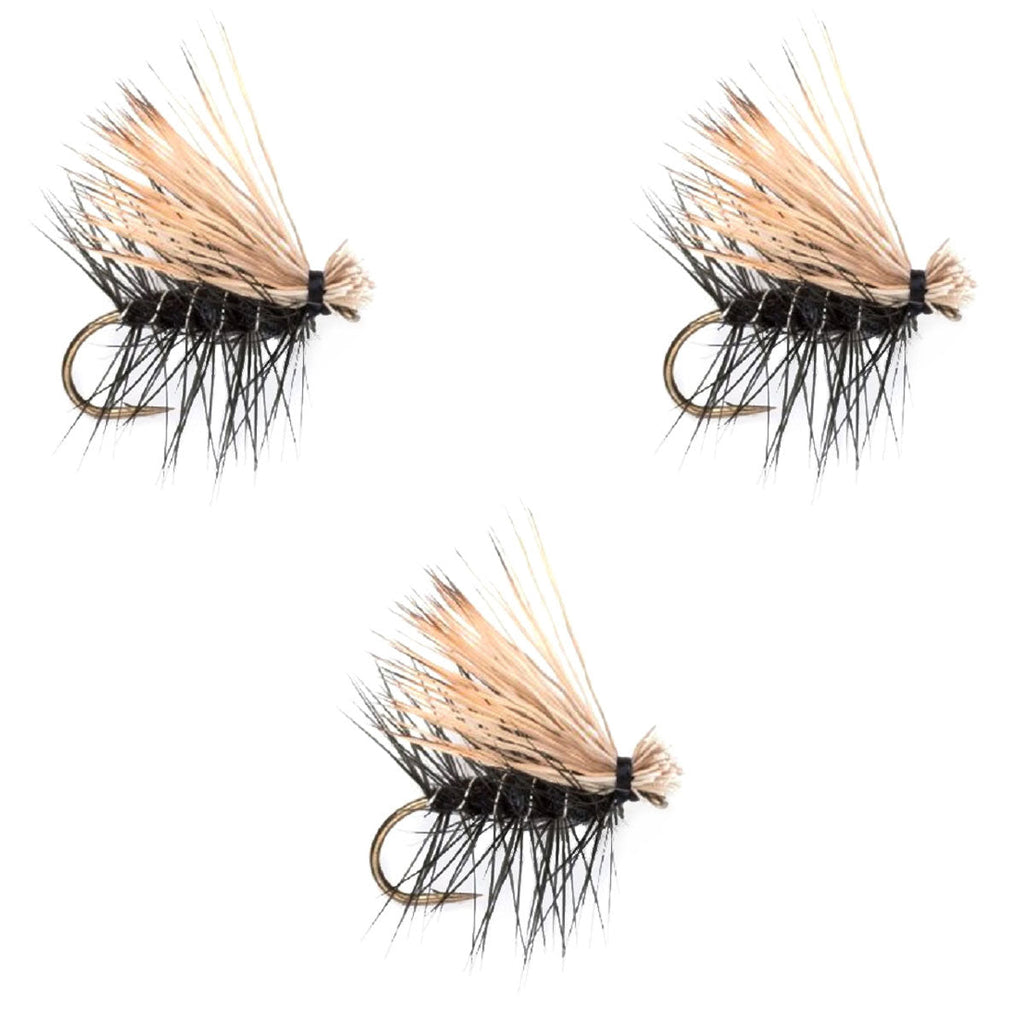 3er-Pack schwarze Elk-Hair-Caddis Klassische Forellen-Trockenfliegen Größe 14