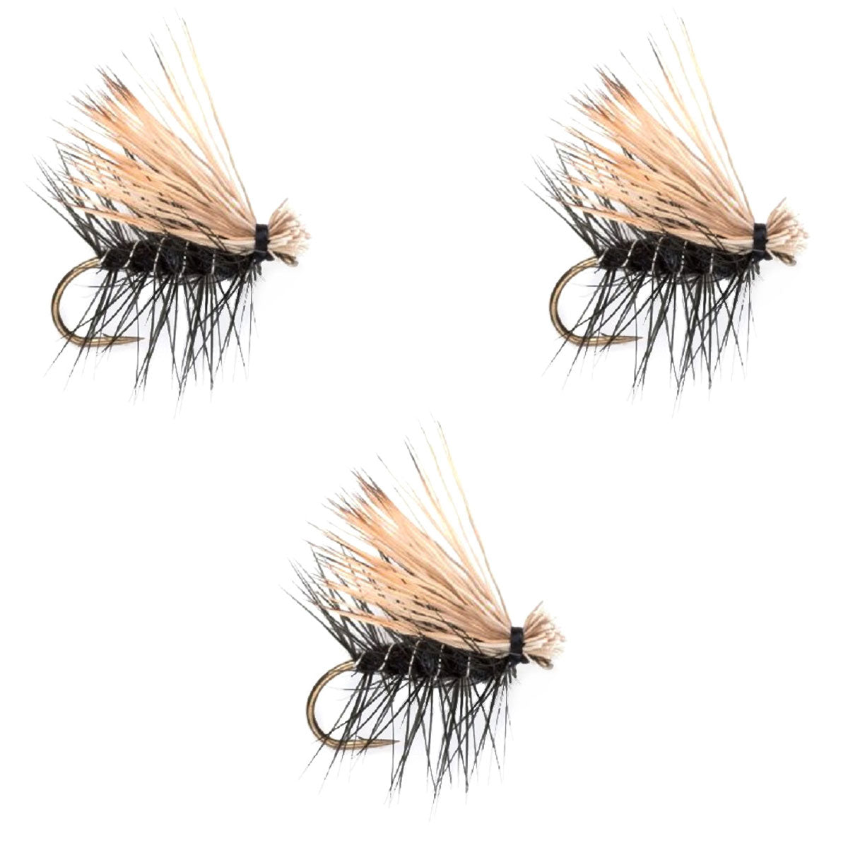 3er-Pack schwarze Elk-Hair-Caddis Klassische Forellen-Trockenfliegen Größe 14