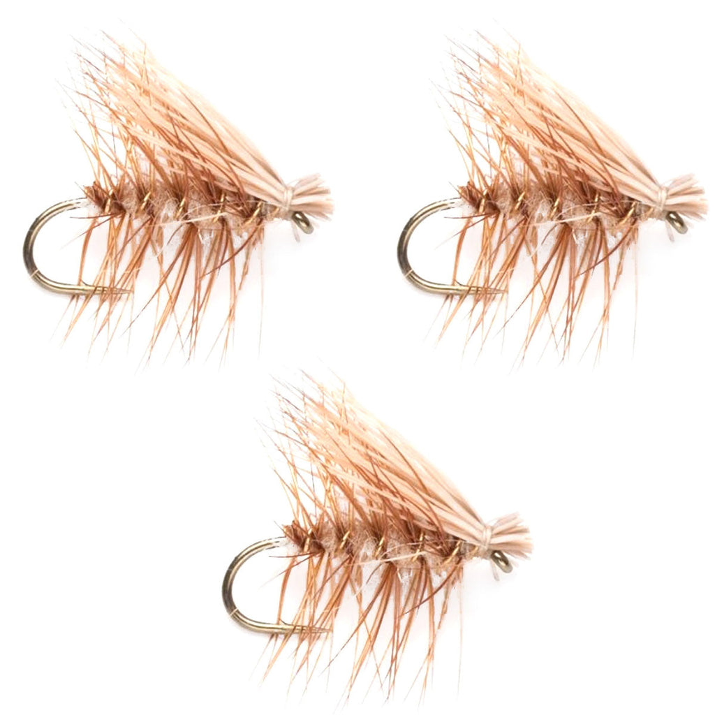 3er-Pack widerhakenlose Tan Elk Hair Caddis klassische Forellen-Trockenfliegen, Größe 14