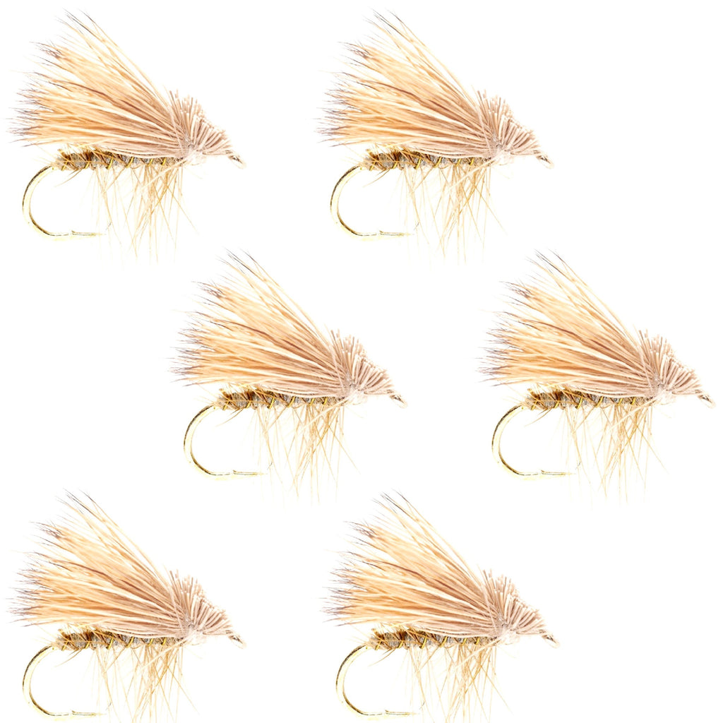 Barbless Yellow Elk Hair Caddis Classic Trout Dry Flies 6 Flies Size 14
