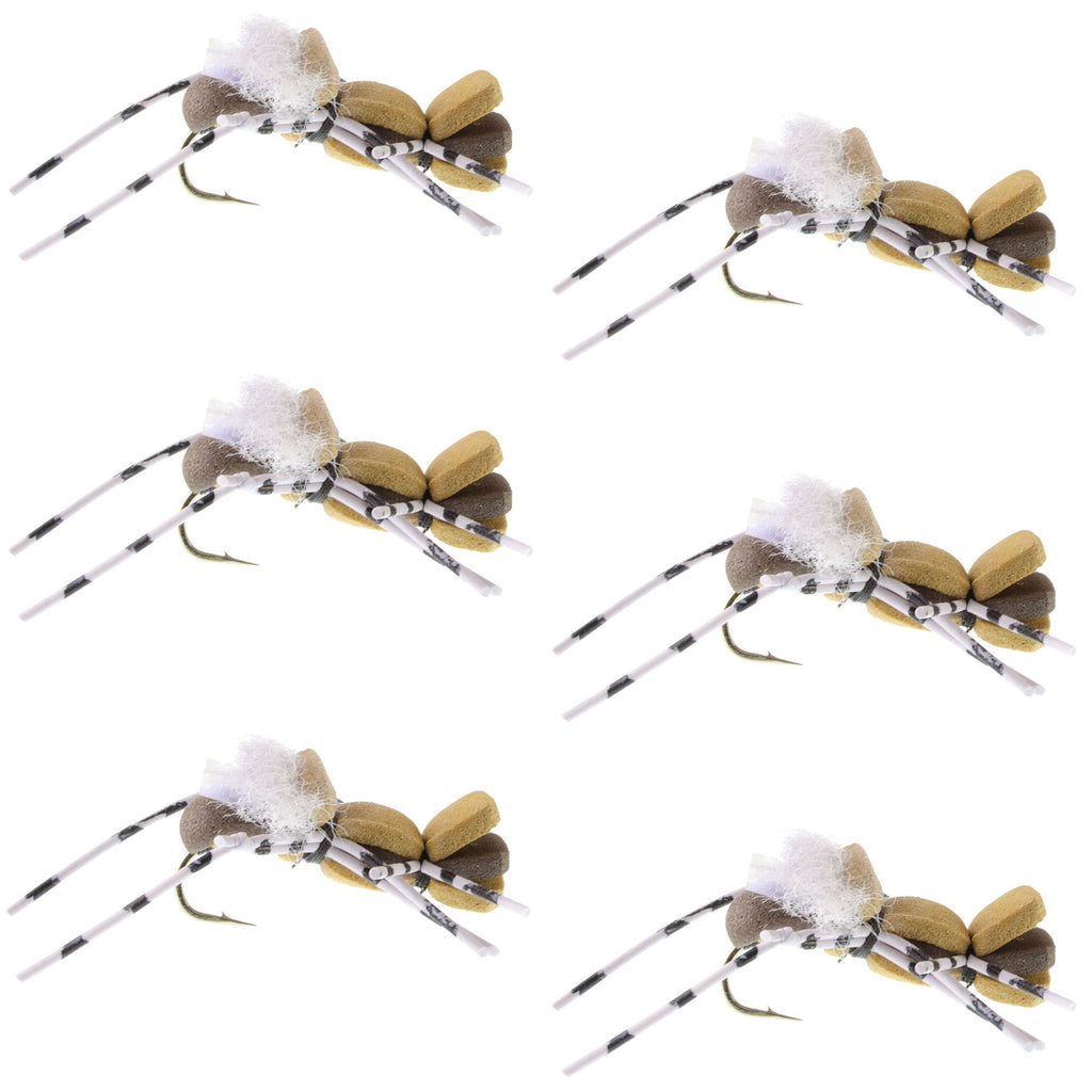 Fat Albert Tan Foam Body Grasshopper Fly – 6 Fliegen Hakengröße 10