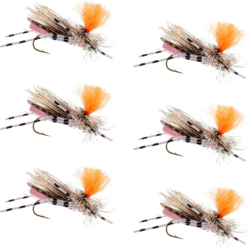Feth Hopper Pink - Schaumstoffheuschrecken-Fliegenmuster - 6 Fliegen Hakengröße 10