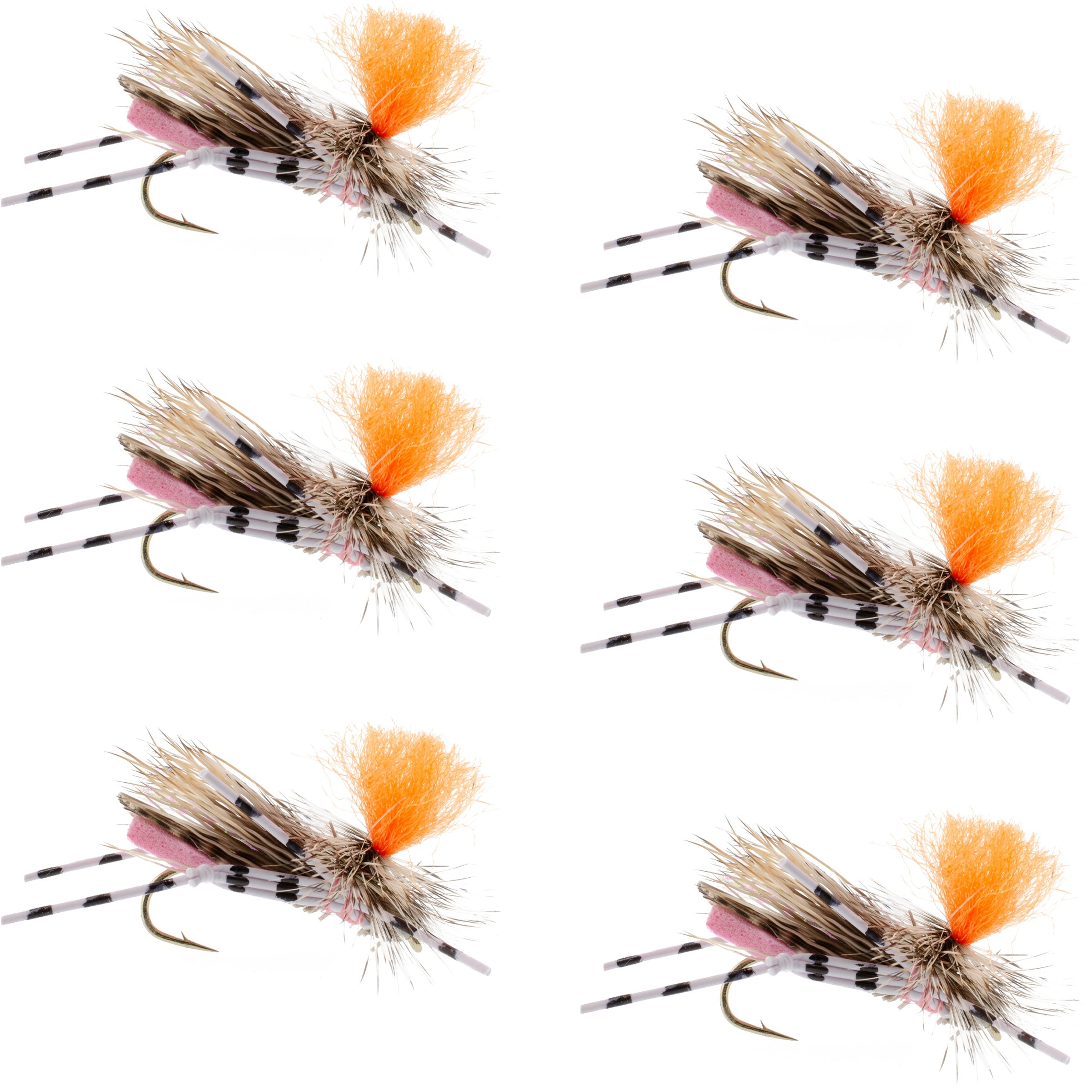 Feth Hopper Pink - Schaumstoffheuschrecken-Fliegenmuster - 6 Fliegen Hakengröße 10