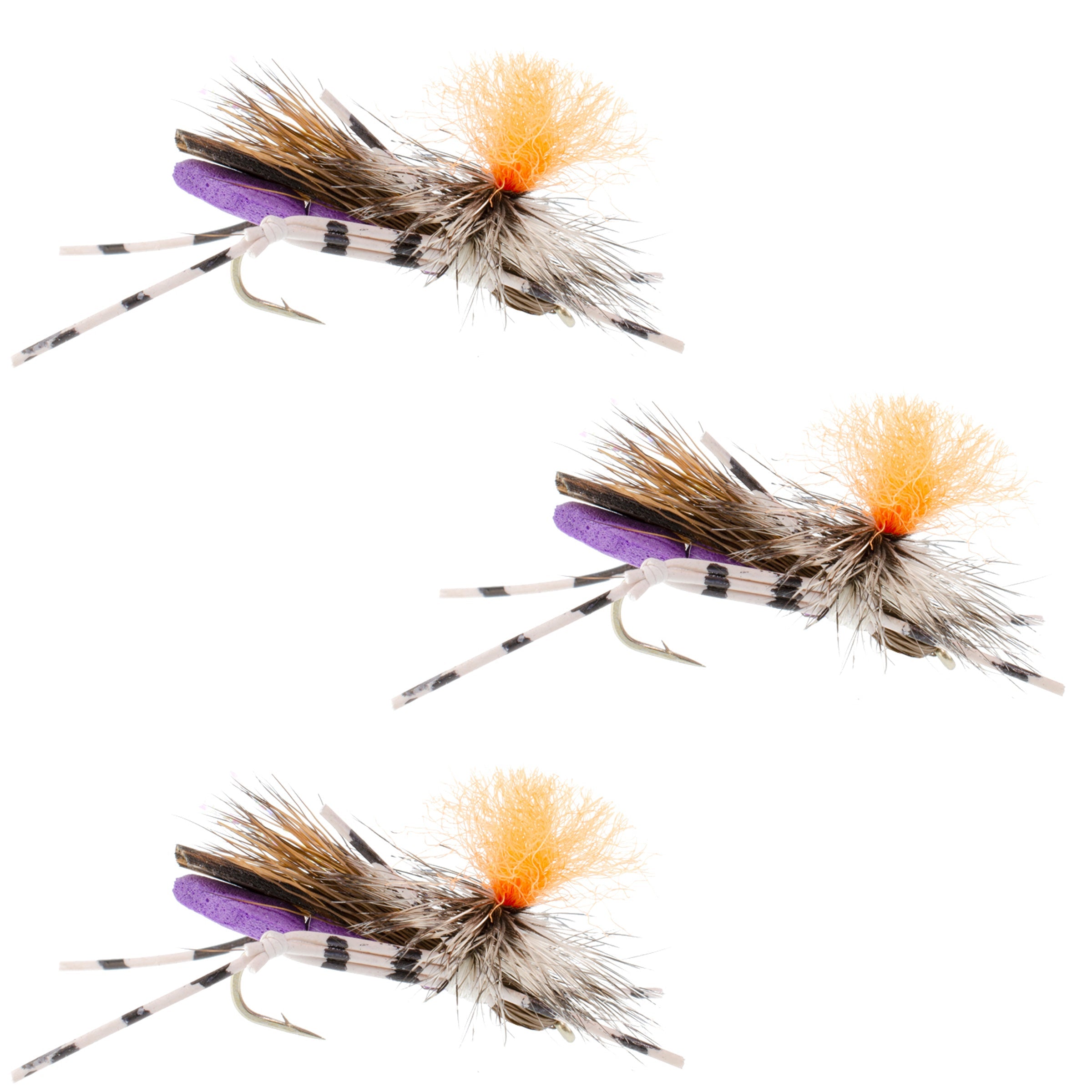 3er-Pack Feth Hopper Lila - Schaumstoff Heuschrecken-Fliegenmuster - Hakengröße 10